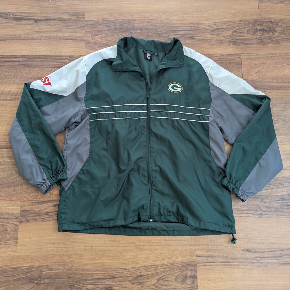 Men's XL Reebok Green Bay Packers SI Full Zip Windbreaker Jacket NFL Vintage Y2K